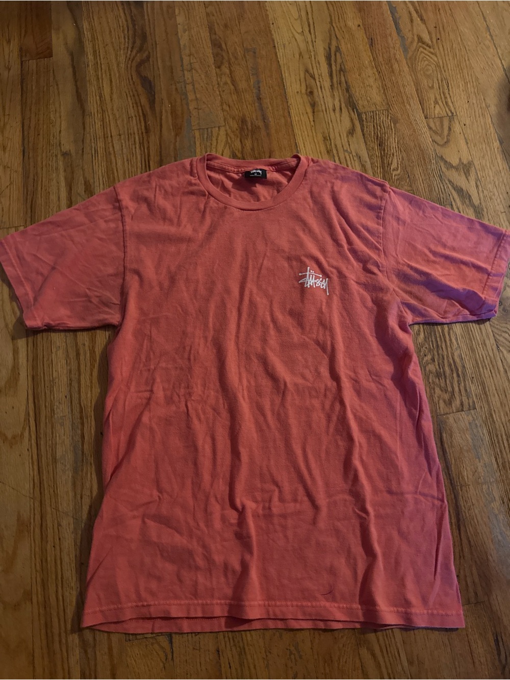 Stussy Coral Crewneck Short Sleeve T-Shirt with White Logo